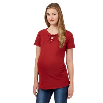 Red Herring Maternity Dark red lace up neck t-shirt